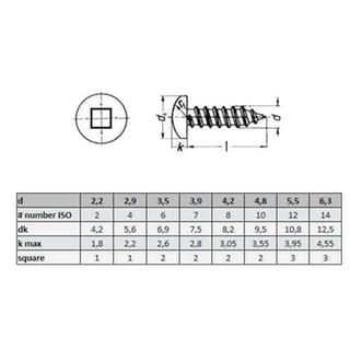 Pan head square recess self-tapping screws 3,5 X 9,5