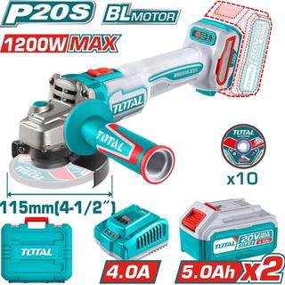 TOTAL PROFESSIONAL ANGLE WHEEL SET 125mm BATTERY Li-ion 20V / 5Ah / 2 BATTERIES (TAGLI2212532E)