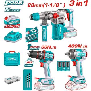 TOTAL PROFESSIONAL IMPACT DRILL + AIR GUN + BATTERY WRENCH SET Li-ion 20V (TCKLI20638E)