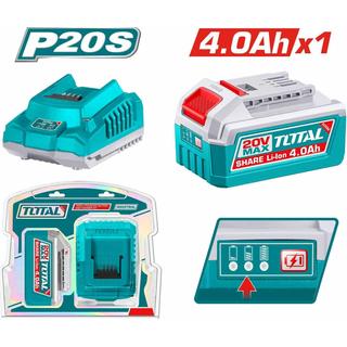 TOTAL ΕΠΑΓΓ. ΣΕΤ 1τεμ ΜΠΑΤΑΡΙΑ TFBLI2002 Li-ion 20V/4Ah + 1τεμ ΦΟΡΤΙΣΤΗΣ TFCLI2001E (TFBCPK1012E)