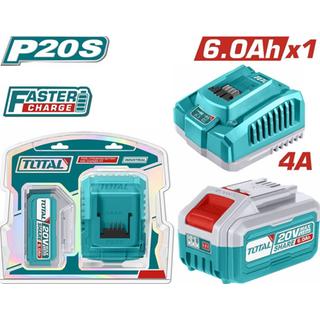 TOTAL ΕΠΑΓΓ. ΣΕΤ 1τεμ ΜΠΑΤΑΡΙΑ TFBLI2060 Li-ion 20V/6Ah + 1τεμ ΤΑΧΥΦΟΡΤΙΣΤΗΣ TFCLI20411E (TFBCPK1416E)
