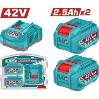 TOTAL ΕΠΑΓΓ. ΣΕΤ 2τεμ ΜΠΑΤΑΡΙΑ TFBLI42251E Li-ion 42V/2.5Ah + 1τεμ ΦΟΡΤΙΣΤΗΣ TFCLI42021E (TFBCPM25221E)