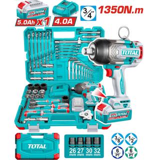 TOTAL ΕΠΑΓΓ. ΣΕΤ ΜΠΟΥΛΟΝΟΚΛΕΙΔΟ ΜΠΑΤΑΡΙΑΣ Li-ion 20V / 1350Nm / 5Ah / 1 ΜΠΑΤ 126ΤΕΜ (THKTHP31262)