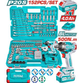 TOTAL ΕΠΑΓΓ. ΣΕΤ ΜΠΟΥΛΟΝΟΚΛΕΙΔΟ ΜΠΑΤΑΡΙΑΣ Li-ion 20V / 500Nm / 4Ah / 1 ΜΠΑΤ 152ΤΕΜ BL Motor (THKTHP31522)