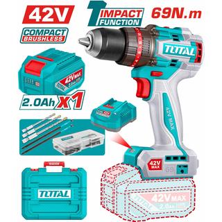TOTAL PROFESSIONAL BATTERY IMPACT DRILL/SCREW Li-ion 42V / 2Ah / 69Nm / 1 BATTERY BL Motor (TIDLI426981E)