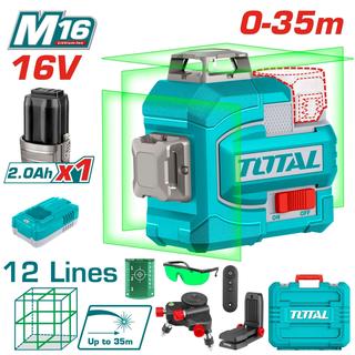 TOTAL ΕΠΑΓΓ. ΑΛΦΑΔΙ LASER 3D ΜΠΑΤ. Li-ion 16V / 0-35m ΠΡΑΣΙΝΕΣ ΑΚΤΙΝΕΣ 12 Lines (TLL301201E)