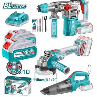 TOTAL PROFESSIONAL PNEUMATIC SET + ANGLE WHEEL + BATTERY VACUUM CLEANER Li-ion 20V / 5Ah / 2 BATTERIES (TOSLI240785E)