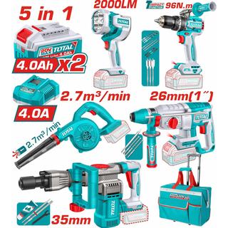 TOTAL PROFESSIONAL SET 5pcs BATTERY TOOLS Li-ion 20V / 4Ah / 2 BATTERIES BL Motor (TOSLI251083E)