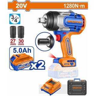 WADFOW ΜΠΟΥΛΟΝΟΚΛΕΙΔΟ ΜΠΑΤΑΡΙΑΣ Li-ion 20V / 1280Nm / 5Ah / 2 ΜΠΑΤ BL Motor (WCD1B128E)