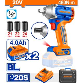 WADFOW ΜΠΟΥΛΟΝΟΚΛΕΙΔΟ ΜΠΑΤΑΡΙΑΣ Li-ion 20V / 480Nm / 4Ah / 2 ΜΠΑΤ BL Motor (WCD1B483E)
