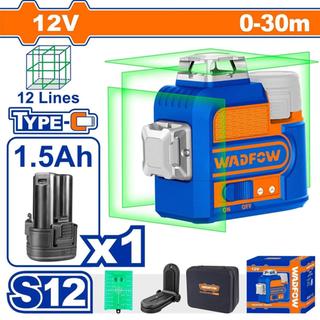 WADFOW ΑΛΦΑΔΙ LASER 12V / 3D ΑΥΤΟ-ΟΡΙΖΟΝΤΙΟΥΜΕΝΟ ΣΤΑΥΡΟΥ 0-30m ΜΕ ΠΡΑΣΙΝΕΣ ΑΚΤΙΝΕΣ (WLE8M12)
